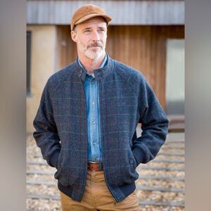 Peter Christian Harris Tweed® Harrington Jacket Navy size XL nwt